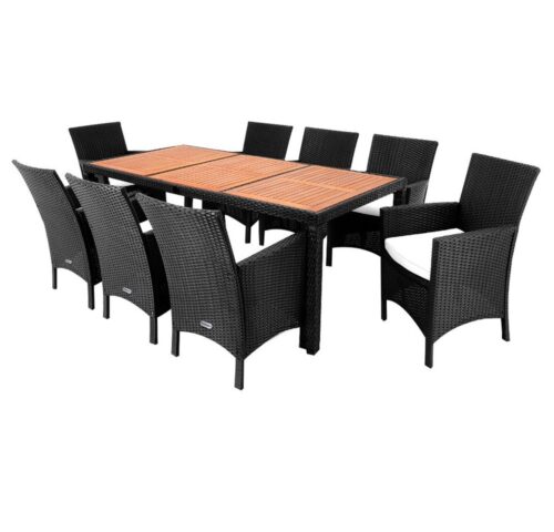 Casaria Garten-Essgruppe Palermo, (9-tlg), 8 Personen Polyrattan inkl. 7cm Auflagen Akazie Holz Wetterfest