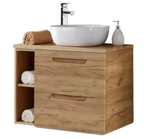 Lomadox Waschbeckenschrank LUTON-56-CRAFT unterschrank 81 cm mit Keramikbecken Wotan Eiche Nb. 81/76,5/46 cm
