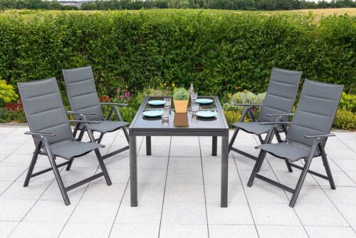MERXX Garten-Essgruppe Taviano, (Set, 5-tlg), 4 Klappsessel, 5-fach verstellbar, Ausziehtisch