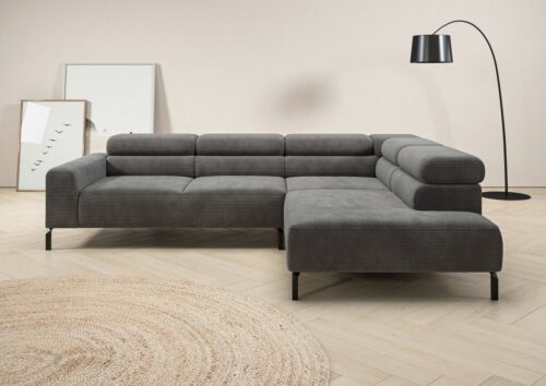 Home affaire Ecksofa Antonelli, L-Form, inkl. Kopfteilverstellung, Breite 276 cm, mit elektrischer Sitztiefenverstellung, in Cord, dunkelgrau