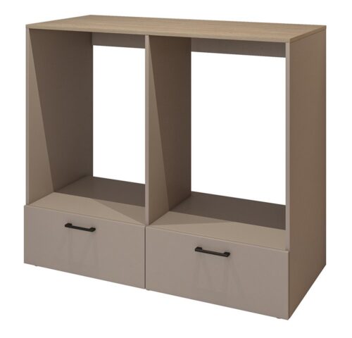 Lomadox Umbauschrank RISAN-83 beige greige Eiche Dekor 132 cm breit modern Metallgriffe Schubladen