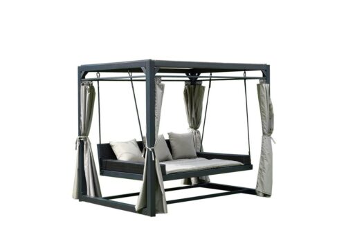 HOME DELUXE Doppelliege PROVENCE, inkl. Seitenvoränge, Kissen & Montagematerial, Gartenliege mit Sonnendach, Schwebeliege mit Rattanbett, Doppelliege