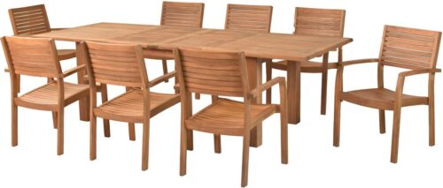 MERXX Garten-Essgruppe »Batavia«, (Set, 9-tlg., Tisch doppelt ausziehbar: 100x 180/220/260x 75 cm), Sessel stapelbar, Doppelausziehtisch Beine 9x9 cm stark