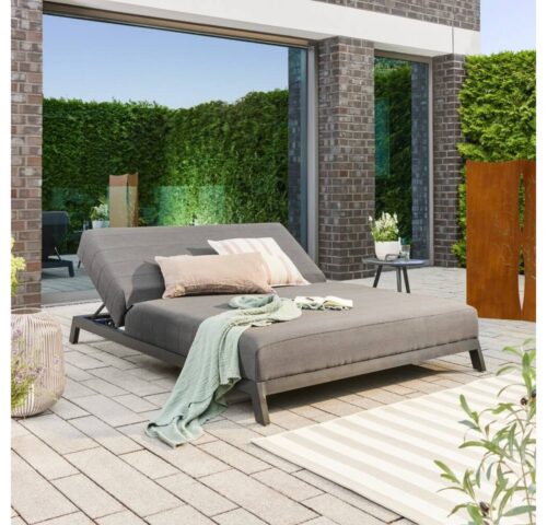 HOME DELUXE Gartenliege Sonnenliege VALENCIA - 203 x 144 x 38 cm, verstellbare Rückenlehne, Doppelliege für den Außenbereich