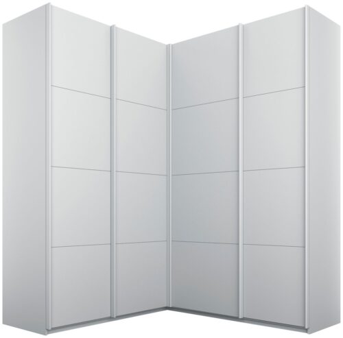 rauch Schwebetürenschrank Schrank Garderobe Eckkleiderschrank QUADRA Front in Dekor/Hochglanz (in den Höhen 210/229 cm, inkl. Soft-Close-Funktion) großer Eckschrank mit viel Stauraum, Maß 181x187 cm MADE IN GERMANY