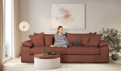 Home affaire Big-Sofa Soft&Cosy XL, B: 246 cm - OTTO. Verlässliche Qualität., Mega-Sofa, Cord oder Chenille-Struktur, mit Federkern & 4 Zierkissen