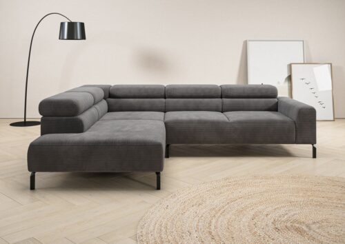 Home affaire Ecksofa Antonelli, L-Form, inkl. Kopfteilverstellung, Breite 276 cm, mit elektrischer Sitztiefenverstellung, in Cord, dunkelgrau