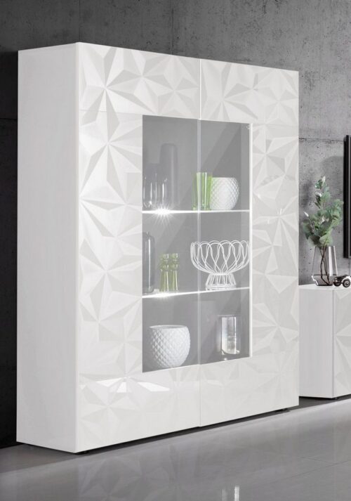Home affaire Vitrine Prisma Höhe 166 cm, Breite 121 cm, Stauraumvitrine mit 2 Türen, Standvitrine - Front mit elegantem Siebdruck, grifflos, viel Stauraum