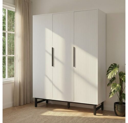 HOME DELUXE Kleiderschrank NYLA - 150 x 200 cm inkl. 3 Schubladen und 5 Ablageflächen, Schrank mit Lamellenfronten