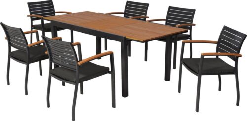 MERXX Garten-Essgruppe Astros, (Set, 13-tlg), inkl. 6 Stapelsessel, 6 Auflagen, 1 Ausziehtisch