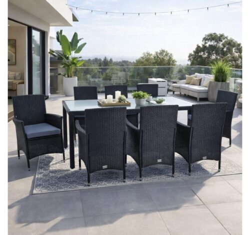 ESTEXO Sitzgruppe Polyrattan Gartenmöbel Set für 8 Personen Rattan Gartenset Schwarz