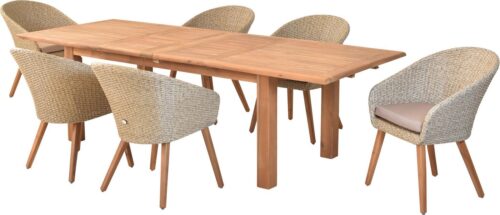 MERXX Garten-Essgruppe »Arrone«, (Set, 7-tlg., Tisch doppelt ausziehbar: 100x 180/220/260x 75 cm), Sesselbeine aus Akazienholz, Beine 9x9 cm, Tischplatte 3 cm