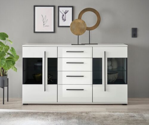 Home affaire Sideboard Cantara, moderner Schrank, Kommode in Eiche Evoke oder weiß, schwarze Stangengriffe, ausreichend Stauraum, Hochglanz Front