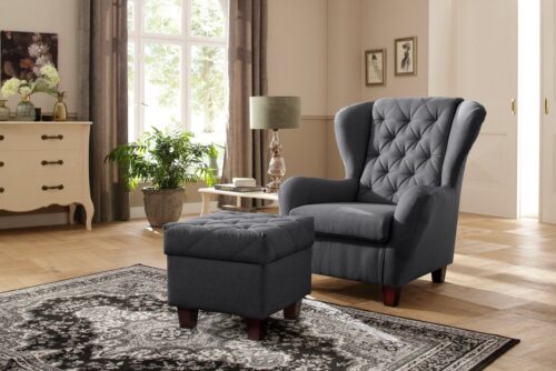 Home affaire Ohrensessel Alexander, B: 92 cm, Sitzhöhe: 44 cm, Set: mit Hocker