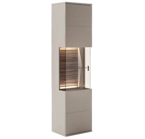 Lomadox Vitrine LIEZEN-05 grau mit Eiche, Glasfront, inkl. Beleuchtung