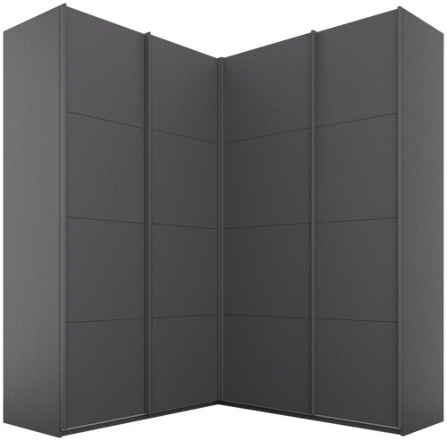 rauch Schwebetürenschrank Schrank Garderobe Eckkleiderschrank QUADRA Front in Dekor/Hochglanz (in den Höhen 210/229 cm, inkl. Soft-Close-Funktion) großer Eckschrank mit viel Stauraum, Maß 181x187 cm MADE IN GERMANY