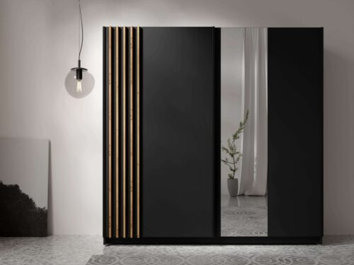 Home affaire Kleiderschrank Kleiderschrank Charisy mit 4 Einlegeböden und Kleiderstange Garderobe mit 2 Schwebetüren und Lamellen, B/H/T 200/198,5/62 cm