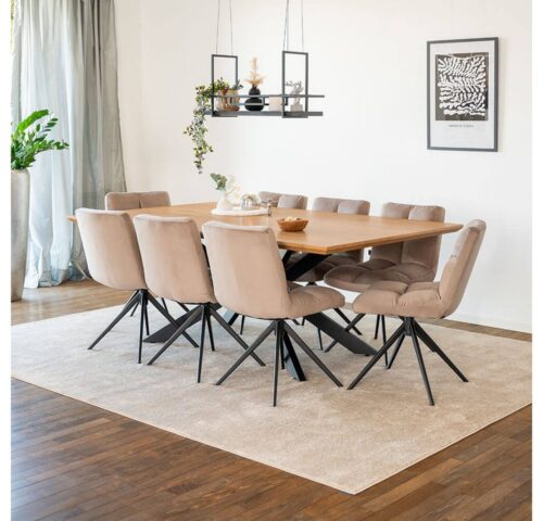 HOME DELUXE Essgruppe Eckig AVENCIA inkl. Sternfuß - 200 x 120 cm Light Oak, (9-tlg)