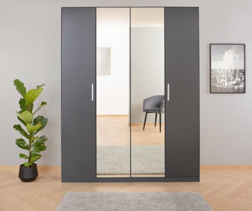 rauch Drehtürenschrank Kleiderschrank Schrank Garderobe Ankleide KOLUNA mit Dekor-Front (Breiten 181/226/271/315 cm Höhen 210/229 cm) mit Spiegel, inkl. 2 Innenschubladen sowie extra Böden MADE IN GERMANY