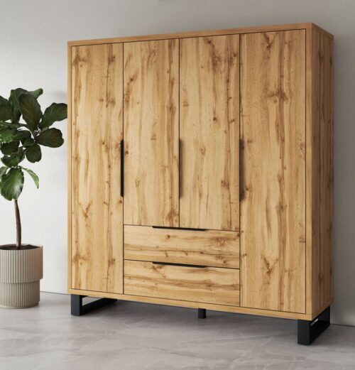 Home affaire Kleiderschrank Bronne,Breite 191 cm, Wäscheschrank inclusive Innenausstattung Kleiderschrank, 2 Schubkästen, Metallgriffe, Garderobe