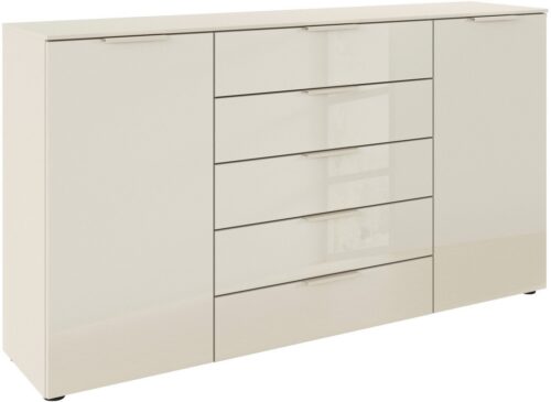 rauch Schubkastenkommode Kommode Türkommode Sideboard Kombikommode FLIPP mit Glasfront (Breite 160/180 cm mit 4 Einlegeböden), 2-trg mit 5 Schubladen und Soft-Close, 2 Breiten MADE IN GERMANY
