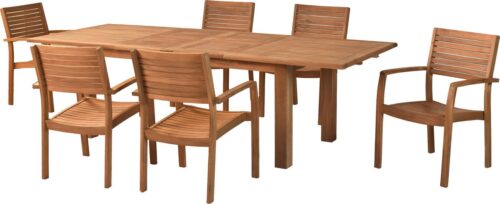 MERXX Garten-Essgruppe »Batavia«, (Set, 7-tlg., Tisch doppelt ausziehbar: 100x 180/220/260x 75 cm), moderne Landhausoptik in warmen Holznuancen