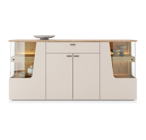 Lomadox Sideboard CARMONA-129, 190 cm breit in Kaschmir & Eiche, 4 Türen & 1 Schublade