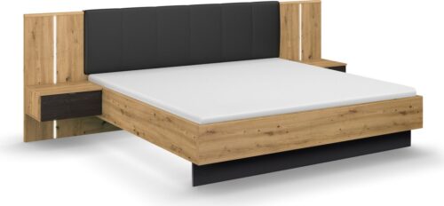 rauch Bettanlage Bett Doppelbett Komfortbett Funktionsbett APOLLON, (3-tlg., Liegefläche 180x200, optional mit Bettbank und Stauraum), Polster-Kopfteil in Lederoptik black, mit Beleuchtung MADE IN GERMANY