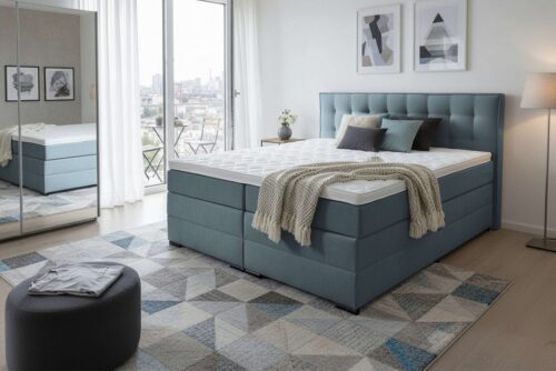 Home affaire Boxspringbett Köln, Doppelbett, Polsterbett, Federkernbett, Komforbett, 160, 180 cm, inkl. Topper, zwei Bettkästen, Taschen-Federkernmatratze, Härtegrad 3