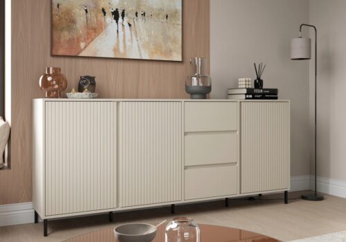 Home affaire Sideboard viel Stauraum, Soft Close, 3 Türen und 3 Schubkasten, mit Metallfüßen, Breite 212 cm, grifflos, Fronten geriffelt