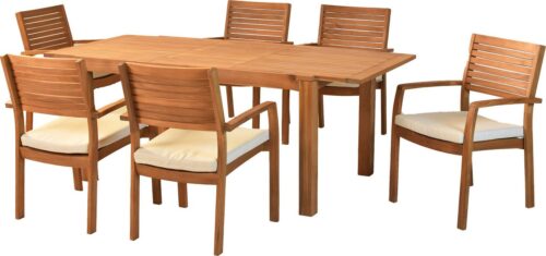 MERXX Garten-Essgruppe Batavia, (Set, 13-tlg), inkl. 6 Stapelsessel, 6 Auflagen, 1 Ausziehtisch