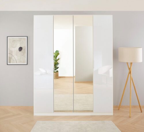 rauch Drehtürenschrank Kleiderschrank Schrank Garderobe KOLUNA mit hochwertiger Glas-Front (Breiten 181/226/271/315 cm Höhen 210/229 cm) mit Spiegel, inkl. 2 Innenschubladen sowie extra Böden MADE IN GERMANY