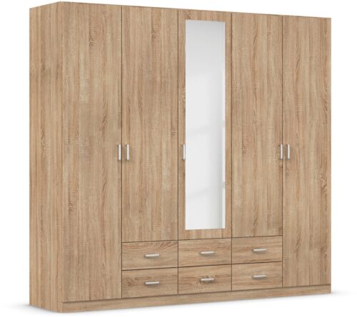 rauch Kleiderschrank Schrank Garderobe Ankleide GAMMA Breiten 91/136/181/226/271/315/360 cm (in 3 Ausstattungen BASIC/CLASSIC/PREMIUM (inkl. SOFT-CLOSE-Funktion) verschiedene Griff-Varianten, mit Spiegel TOPSELLER MADE IN GERMANY