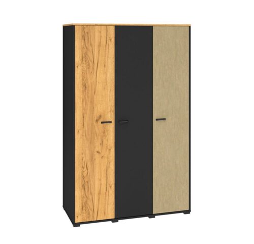Lomadox Kleiderschrank CASPER-131 schwarz, Eiche, sandfarben, 2 Kleiderstangen, ca. 120/190/55cm