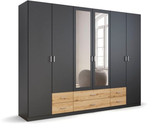 rauch Kleiderschrank Schrank Garderobe Ankleide GAMMA Breiten 91/136/181/226/271/315/360 cm (in 3 Ausstattungen BASIC/CLASSIC/PREMIUM (inkl. SOFT-CLOSE-Funktion) verschiedene Griff-Varianten, mit Spiegel TOPSELLER MADE IN GERMANY
