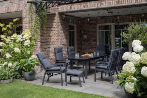 Gartenmöbelset Relaxsessel Merida + Hocker mit Tisch Tarifa 160/210 x 90 cm