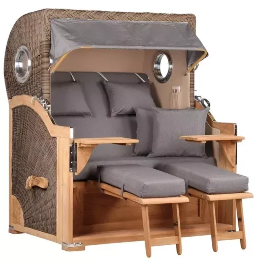 Strandkorb Westerland Teak Bullauge PE grey Dessin 551